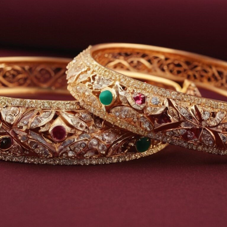 Antique Bangles with White, Red and Green Stone