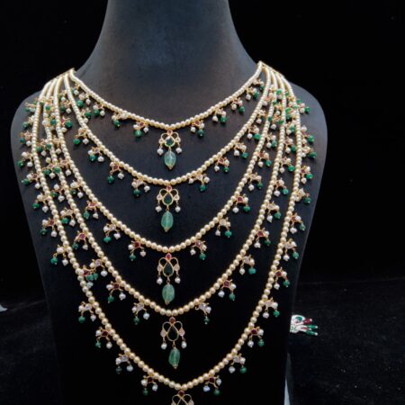 Green Gemstone With Pearl Necklace