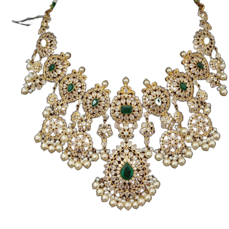 Pearl with Green Gemstone Necklace