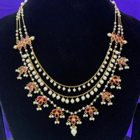 Red Stone with Pearl Necklace