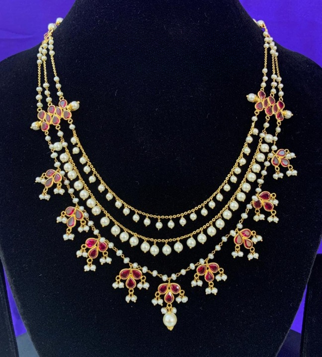 Red Stone with Pearl Necklace