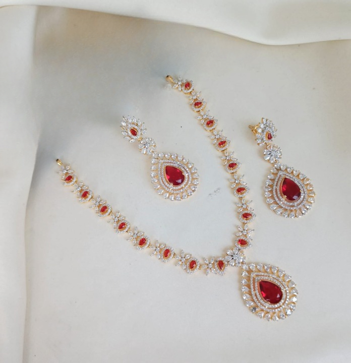 Red Stone Antique Silver Necklace Full Set